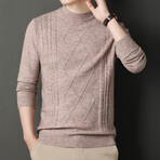 Cable Knit Mock Neck Sweater // Beige (3XL)