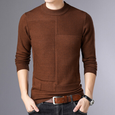 Block Textured O-Neck Sweater // Brown (M)