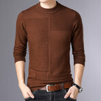 Block Textured Crewneck Sweater // Brown (L)