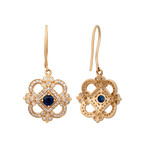 18K Yellow Gold Diamond + Blue Sapphire Earrings // New
