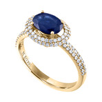 18K Yellow Gold Diamond + Blue Sapphire Ring // Ring Size: 6.75 // New