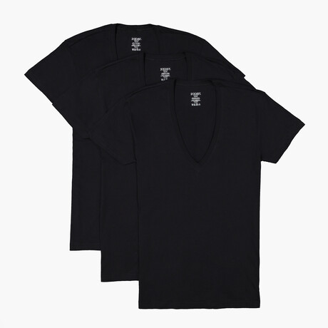 Essential Cotton Deep V-Neck T-Shirt 3-Pack // Black (S)