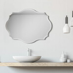 Frameless Beveled Oblong Scalloped Wall Mirror (24"L x 32"W x 0.4"H)