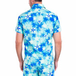 On My Way To An Island' Hawaiian Print Shirt Sleeve Shirt // Turquoise (M)