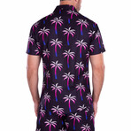 Tequila Sunrise' Palm Tree Print Short Sleeve Button Up Shirt // Black (2XL)