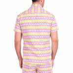 Fiesta' Short Sleeve Button Up Shirt // Pink, Yellow (XL)