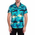 If Found Please Return To Hawaii' Hawaiian Print Short Sleeve Shirt // Turquoise (M)