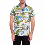 Just Add Sunglasses' Hawaiian Print Short Sleeve Button Up Shirt // White (3XL)