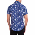 Oasis' Palm Tree Print Short Sleeve Button Up Shirt // Navy (M)