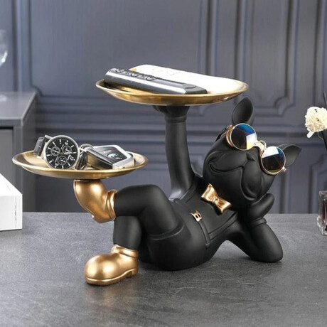 ArtZ® // Lazy Bulldog Sculpture With Double Tray