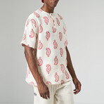Paisley S/S Henley Tee // White + Red (M)