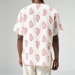 Paisley S/S Henley Tee // White + Red (2XL)