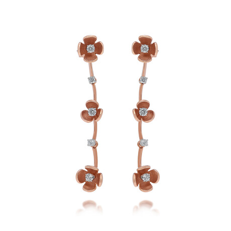 Roberto Coin 18K Rose Gold Diamond Floral Design Dangling Earrings // Store Display