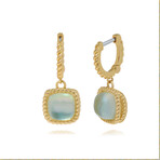 Roberto Coin 18K Yellow Gold Cabochon Prasiolite + Mother of Pearl Huggie Drop Earrings // Store Display
