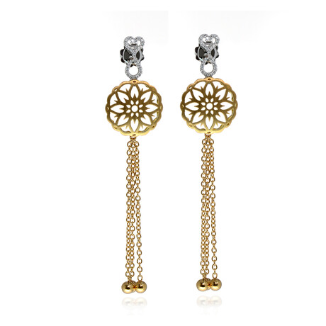 Piero Milano 18K Yellow Gold + 18K White Gold Diamond Drop Earrings // Store Display