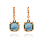 Roberto Coin 18K Rose Gold Cabochon Blue Topaz Huggie Drop Earrings // Store Display