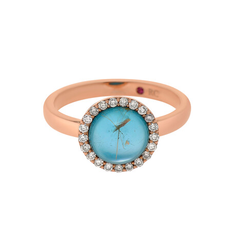 Roberto Coin 18K Rose Gold Cabochon Blue Agate + Diamond Ring // Ring Size: 6 // Store Display