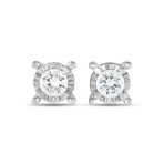 14K White Gold Diamond Stud Earrings // New