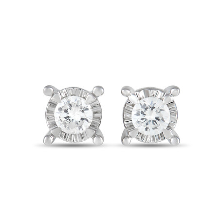 14K White Gold Diamond Stud Earrings I // New