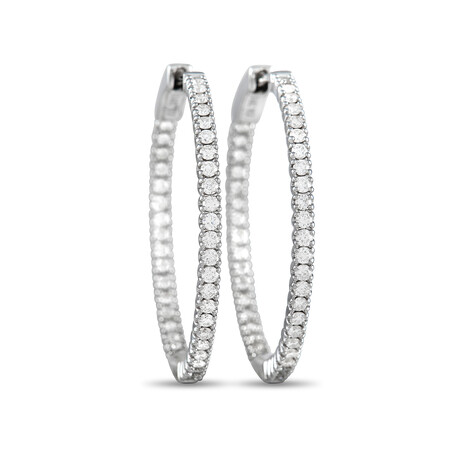 14K White Gold Diamond Inside-Out Hoop Earrings I // New