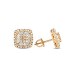 14K Yellow Gold Diamond Cushion Stud Earrings // New