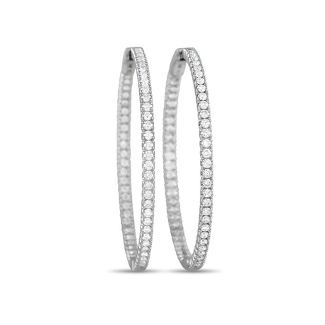 14K White Gold Diamond Inside-Out Hoop Earrings // New