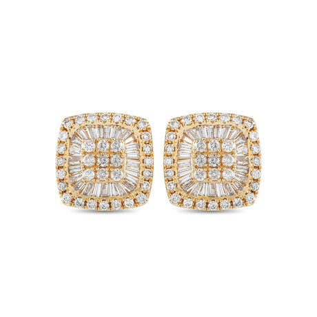 14K Yellow Gold Diamond Cushion Stud Earrings // New