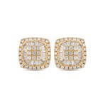14K Yellow Gold Diamond Cushion Stud Earrings // New