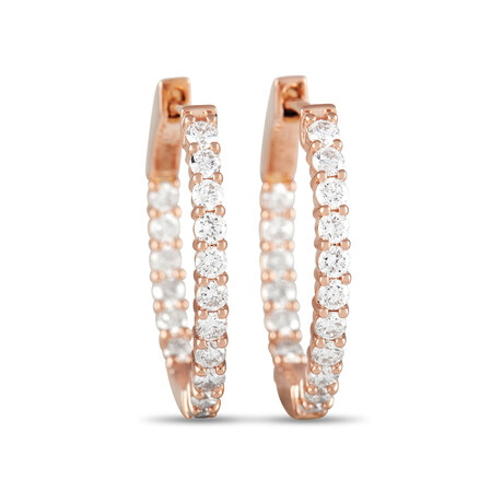 14K Rose Gold Diamond Hoop Inside-Out Earrings // New
