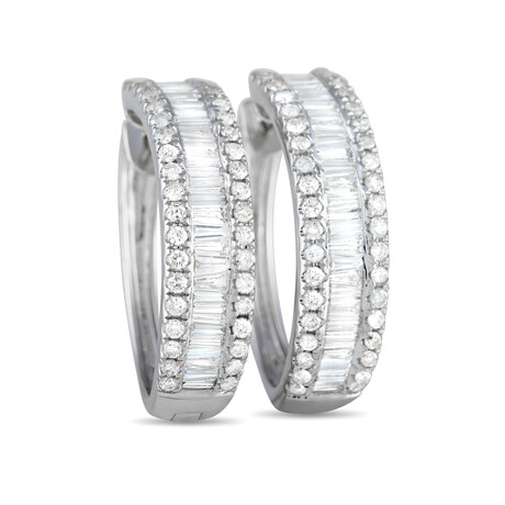 14K White Gold Diamond Hoop Earrings // New