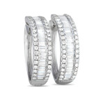 14K White Gold Diamond Hoop Earrings // New
