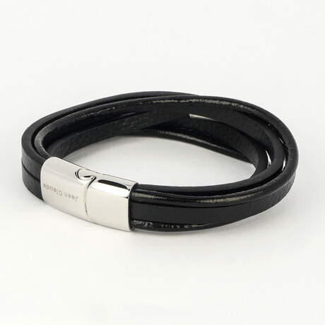 Jean Claude Jewelry // Double Wrap Leather + Steel Bracelet // Black + Silver