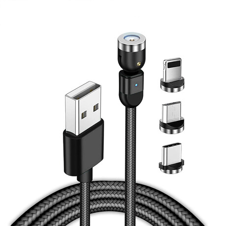 Statik 360 Universal Charge Cable With 3 Rotating Magnetic Connectors // Black