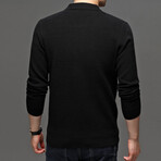 Zip-up Flap Neck Sweater// Black (XL)