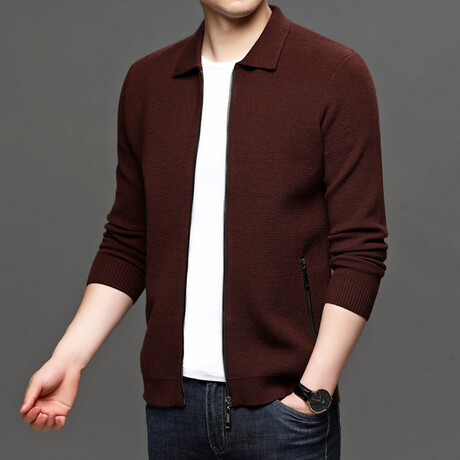 Zip-up Flap Neck Sweater // Burgundy (XS)