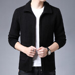 Zip-up Flap Neck Side Pockets Sweater // Black (XS)