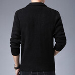 Zip-up Flap Neck Side Pockets Sweater // Black (XS)