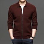 Zip-up Flap Neck Sweater // Burgundy (3XL)