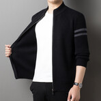 Zip-up Contrast Stripe Sweater // Black (XL)