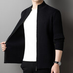 Ribbed Zip-up Sweater // Black (3XL)