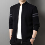 Zip-up Contrast Stripe Sweater // Black (XL)