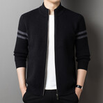 Zip-up Contrast Stripe Sweater // Black (XL)