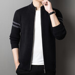 Zip-up Contrast Stripe Sweater // Black (XL)