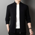 Ribbed Zip-up Sweater // Black (3XL)