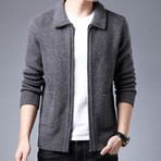 Zip-up Flap Neck Side Pockets Sweater // Gray (XL)