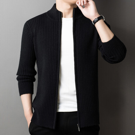 Ribbed Zip-up Sweater // Black (XS)