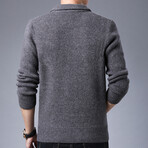 Zip-up Flap Neck Side Pockets Sweater // Gray (XL)