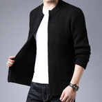 Side Pockets Zip-up Sweater// Black (XL)