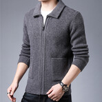 Zip-up Flap Neck Side Pockets Sweater // Gray (XL)