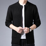 Side Pockets Zip-up Sweater// Black (XL)